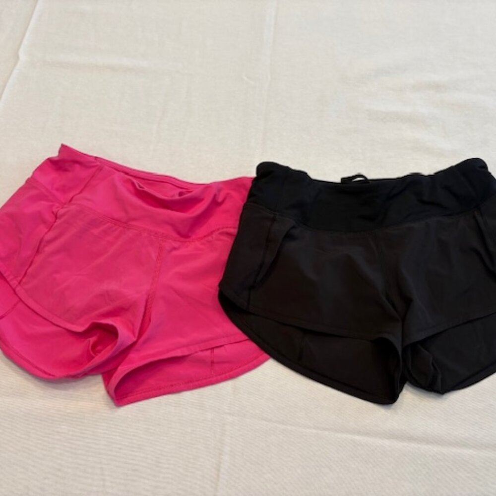 Lululemon Low-rise Speed Up Shorts 2.5" Size 2 -2 Pairs Black and Sonic Pink